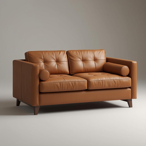 โซฟาหนังคาราเมลระดับไฮเอนด์ ตกแต่งกระดุมด้านหลัง พร้อมหมอนอิง ผลิตจากโรงงานโดยตรง สำหรับเฟอร์นิเจอร์ห้องนั่งเล่นที่บ้าน - Product Image 1