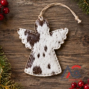 Adorno Navideño de Ángel en Cuero Vacuno Genuino Hecho a Mano, Decoración Rústica Occidental para Colgar en el Árbol, Regalo para Navidad - Product Image 1