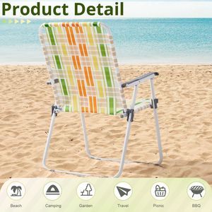Set di 2 Sedie da Spiaggia Pieghevoli Portatili con Schienale a Nido d'Ape per Esterni, Patio, Prato, Campeggio, Pesca, Giardino, Bordo Piscina, Barbecue, Giallo Verde - Product Image 4