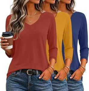 Vêtements décontractés confortables pour femmes, col en V, manches 3/4, pour tous les jours - Product Image 2