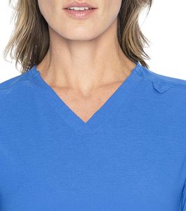 Haut de blouse médicale noir à col en V pour femme, manches courtes, extensible, grande taille, uniforme d'infirmière, marque privée - Product Image 5