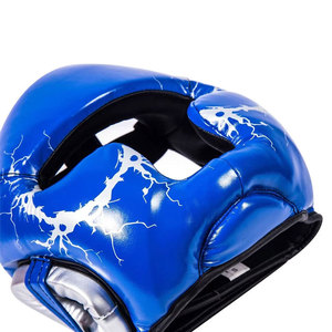 Protège-tête de boxe en cuir PU bleu avec motif craquelé, équipement de protection pour adultes unisexe, fermeture auto-agrippante - Product Image 4