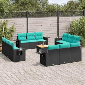 Ensemble de canapés de jardin en polyrotin noir, 13 pièces, avec coussins - Product Image 1