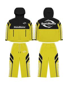 Ensemble de survêtement sportif coupe-vent à capuche pour homme BrandName, coupe régulière, en polyester tricoté, rouge, gris, jaune, tenue d'hiver - Product Image 2