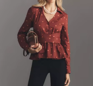 Custom Print Dot Chiffon Blouse Shirt Long Sleeve V Neck Women Womens <b>Tops</b> - Product Image 3