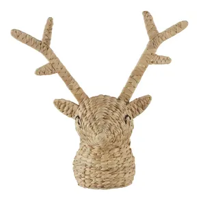 Décoration murale artisanale en jacinthe d'eau, tête de cerf, écologique, ornement animal tissé pour chambre d'enfant, décoration de chambre de bébé - Product Image 1