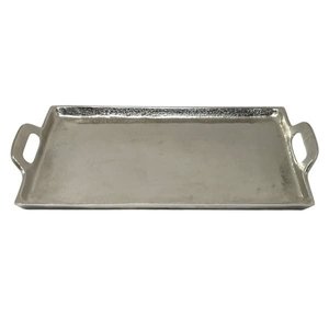 <b>Silver</b> Rectangular Decorative Serving <b>Tray</b> Handmade Metal Platter with Elegant Side Handles and Raised Edges for <b>Drinks</b> Coffee - Product Image 1