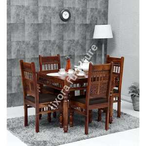 Juego de Comedor de Madera Maciza de Lujo Hecho a Mano con Mesa para 4 Personas, Sillas Talladas Ornamentadas y Acabado Premium en Sheesham - Product Image 5
