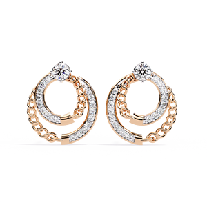 Cuban Link Diamond <b>Stud</b> <b>Earrings</b> – Curb <b>Chain</b> Halo 0.5ctw CVD Lab Diamond 10K 14K 18K Solid Two Tone Gold Piercing <b>Studs</b> - Product Image 1