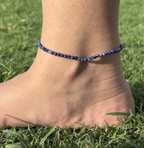 Chaîne de cheville en pierre précieuse Lapis Lazuli naturel, argent sterling 925, réglable, perles, DIY, fournisseur en gros - Product Image 1