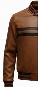 Veste en cuir noire pour homme, col rabattu, fermeture éclair, coupe ajustée, manches classiques - Product Image 3