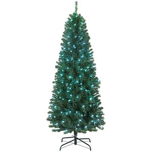 Albero di Natale Artificiale Slim da 210 cm con Timer Giornaliero, Luci Preinstallate Colorate e Telecomando per Illuminazione Sincronizzata Fai-da-Te - Product Image 1