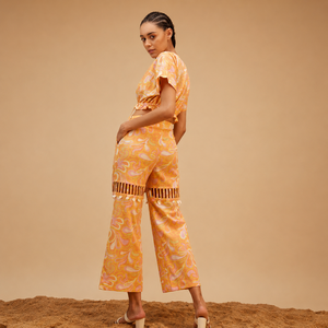 Conjunto de 2 Piezas para Mujer Sea Lover Premium: Top Corto Estampado y Pantalones Anchos, 100% Algodón, Estilo Bohemio, Ropa de Playa para Verano, OEM ODM - Product Image 1