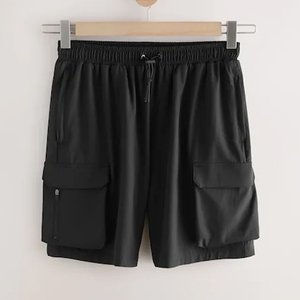 Shorts cargo noirs pour hommes 2026, taille élastique, séchage rapide, longueur Bermuda, style décontracté avec poches, couleur unie, tissu polyester - Product Image 5