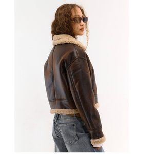 Blouson Moto Femme Hiver 2026 Tout-en-un, Épais et Chaud, Court, Ample, Fermeture Éclair, Décontracté, en Peau de Mouton - Product Image 2