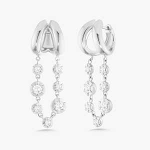 Long Drop Dangle Line Unique Huggie <b>Hoop</b> Statement <b>Earrings</b> Wholesale 14k 18k Gold 1 Ct Round Lab Grown Diamond Georgian Set - Product Image 3