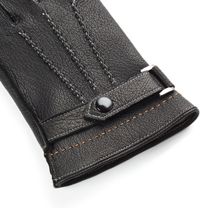 Gants de vélo en cuir thermiques tactiles longs jusqu'au poignet non doublés noirs unis pour usage quotidien en hiver - Product Image 6