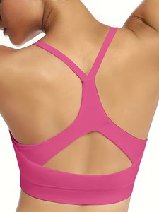 Women Sports Bra Hollow Back Triangle Panel Yoga <b>Crop</b> <b>Top</b> Strappy Gym Workout Fitness Activewear <b>Supportive</b> Bralette Vest Plain - Product Image 6
