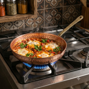 Premium Hand Hammered Pure Copper Fry <b>Pan</b> with Brass Handle Traditional Indian Copper <b>Skillet</b> Heavy Duty Kitchen Cookware Hotel - Product Image 4