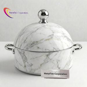 Olla de Acero Inoxidable con Acabado de Mármol Premium, Recipiente Aislado para Mantener la Comida Caliente, Cazuela de Lujo para Servir en Fiestas - Product Image 1
