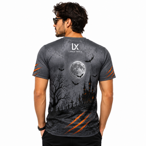 เสื้อยืดปาร์ตี้ฮาโลวีนขายส่งสำหรับผู้ชาย ลายพิมพ์ 3 มิติ ฟักทอง ปราสาทผี ค้างคาว สีดำ สีเทา แขนสั้น สไตล์ลำลอง สตรีทแวร์ ลายกราฟิก - Product Image 4