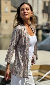 Camisa de algodón con estampado floral beige estilo vintage para mujer, manga larga, corte relajado, estilo bohemio informal - Product Image 2