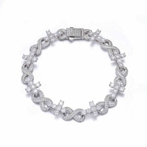 Pulsera de Plata de Ley 925 con Cruz Infinita y Moissanita VVS, Pulsera Fina con Baño de Rodio Color D, Pasa la Prueba del Diamante - Product Image 1