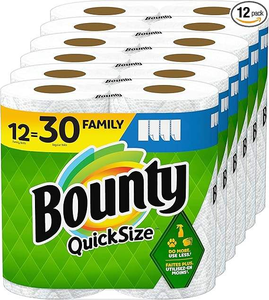 Bounty Quick-Size White <b>Paper</b> Towels 12 Family Rolls = 30 Regular Absorbent Soft Washable Rolls for <b>Kitchen</b> Use - Product Image 3