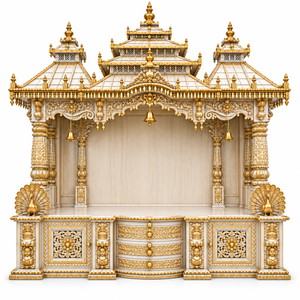 Grand Mandir de prière hindou sculpté à la main en teck, style Gopuram, pour maisons américaines, avec tiroirs - Product Image 5