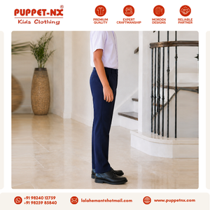 Puppetnx <b>Navy</b> <b>Blue</b> Boys <b>School</b> Uniform <b>Trousers</b> Breathable Cotton Polyester Kids Straight Leg Pants - Product Image 4