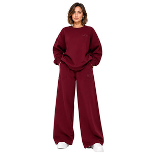 Ensemble de survêtement personnalisé surdimensionné en molleton de coton épais, comprenant un sweat à capuche à col ras du cou et un pantalon à épaules tombantes, OEM - Product Image 1