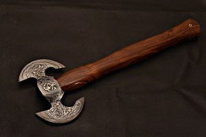 Double Blade <b>Axe</b> Forged Steel Head Wood <b>Handle</b> Hand Crafted Damascus Pattern Outdoor Camping Hunting <b>Axe</b> OEM ODM - Product Image 5
