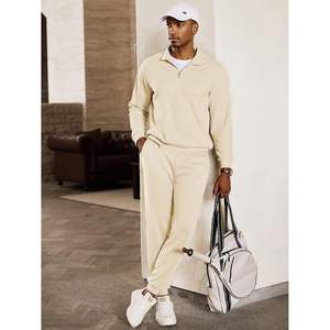 Ensemble survêtement confortable pour homme personnalisé 2025, 2 pièces, avec polo à col montant en twill style Old Money, pantalon de jogging, vêtements de détente - Product Image 5