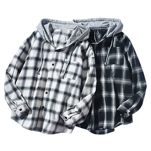 เสื้อเชิ้ตผ้าสักหลาดลายสก็อตแบบมีฮู้ดสำหรับผู้ชาย แขนยาว สวมใส่สบายๆ ติดกระดุม  เสื้อคลุมลำลองสำหรับฤดูใบไม้ร่วง ทำจากผ้าฝ้ายทอ - Product Image 5