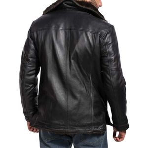 Chaqueta de Cuero Genuino Negra para Hombre con Cuello de Piel, Abrigo Vintage a Prueba de Viento para Invierno - Product Image 3