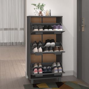 Meuble à chaussures en pin massif de taille moyenne, gris foncé, design élégant - Product Image 6