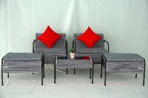 Modern <b>Rattan</b> Outdoor Sofa Set with Red Cushions for Courtyard Furniture - Product Image 1