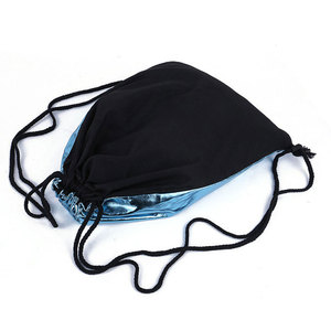 Sac à dos en cuir véritable bleu brillant Salva avec cordon de serrage noir, grande capacité, sac de sport pour usage extérieur - Product Image 4