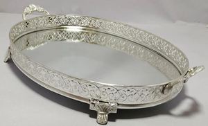 Luxury Gold Metal <b>Mirror</b> Serving <b>Tray</b> with Decorative Leaf Design for Home & Hotel - Product Image 6