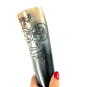 Natural <b>Drinking</b> Horn Mug Viking Style Handmade Beer Horn Cup Traditional Mead Tankard Rustic Scandinavian Barware Gift Item - Product Image 2
