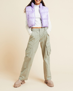 Women's Light <b>Purple</b> Puffer <b>Vest</b> Stand Collar Zipper Closure Casual Outerwear Solid Color Polyester Filling - Product Image 5