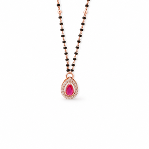 Collar Mangalsutra de Oro Rosa de 18K con Rubí en Forma de Pera y Diamantes, con Cuentas Negras, Alto Brillo, Regalo de Boda para Mujer, Joyería Fina - Product Image 2