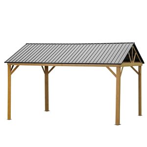 Gazebo de Aluminio para Exteriores de 12 x 14 pies con Techo Rígido y Cubierta de Acero Galvanizado para Patios y Jardines (Marrón Amarillo) - Product Image 1