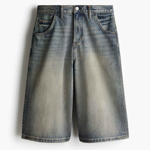 <b>High</b> Quality Men Mid Waist Denim Shorts Dark Gray Light Wash Embroidery Streetwear Summer Breathable Eco-Friendly 100% Cotton - Product Image 4
