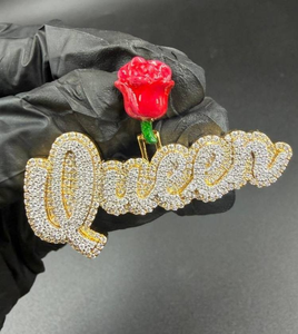 Moissanite Queen Rose Pendant Iced Out <b>Custom</b> Script <b>Name</b> Hip Hop Luxury Statement <b>Necklace</b> Streetwear Jewelry For Women - Product Image 1