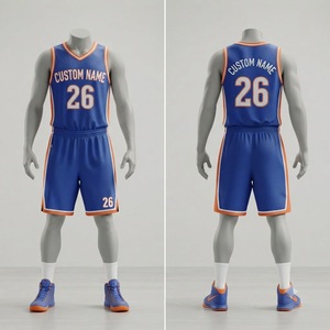 Blue Orange Custom Basketball Uniform Jersey and Shorts Set Breathable Mesh <b>Athletic</b> Team Wear Bulk Wholesale Manufacturer - Product Image 1