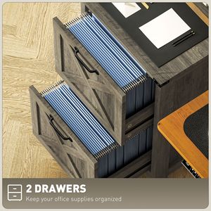 Meuble de rangement vertical rustique style ferme à 2 tiroirs gris vieilli pour papiers A4 et format lettre - Product Image 5