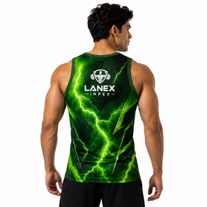 Camiseta de Gimnasio Personalizada con Estampado de Rayos Verdes para Hombre, Chaleco Deportivo Sublimado en 3D, Sin Mangas, para Entrenamiento Físico - Product Image 4