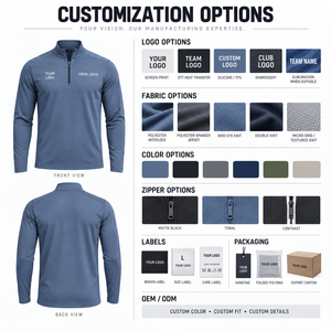 Men's Winter Quarter <b>Zip</b> Sports T-<b>Shirt</b> 100% Cotton Performance Knit Quick Dry Workout Top OEM Activewear - Product Image 5