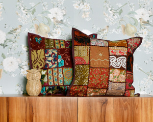 Bohemian Patchwork pure cotton Cushion Cover Handmade Ethnic <b>Pillow</b> Decorative Sofa <b>Throw</b> Indian Home Textile artisans made - Product Image 1